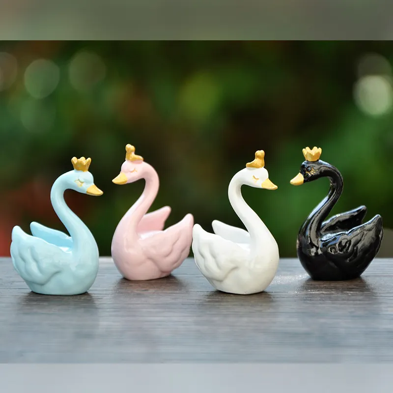 Miniaturas de cisne para decoração de bolo, mini acessórios de paisagem, jardim de fadas, brinquedos infantis, faça você mesmo