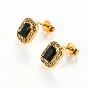 1 paire de boucles d'oreilles rectangulaires en acier inoxydable, zircone, argent, or, imitation diamant, bijoux de piercing, cadeaux pour femmes et hommes - Product Image 4
