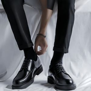 حذاء رجالي رسمي للأعمال والزفاف مناسب للعريس، بتصميم بريطاني كاجوال ومقدمة عريضة، مريح وناعم من الجلد يزيد الطول، مثالي لبدلات العمل - Product Image 6