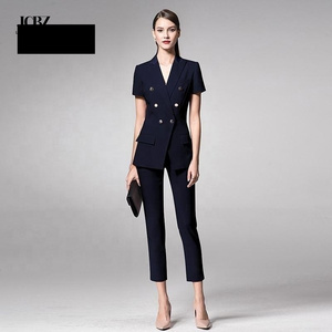 LCBZ Wholesale Customized Skirt Uniform Dark <strong>Navy</strong> Color Slim Fit Blazer for <strong>Ladies</strong> Office Short Sleeve Women's <strong>Suits</strong> - Product Image 4