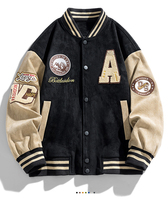 Veste universitaire personnalisée avec logo pour hommes, en daim, style baseball, fabricant de vestes bomber rétro streetwear vierges, prête à être expédiée