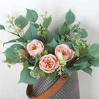 Feuilles d'eucalyptus artificielles à tige unique de 29 cm avec fruits, fausses feuilles de Dollar d'argent, pour bouquet de mariage, décoration intérieure, verdure