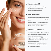 Crème hydratante pour le visage sans huile auto-reconstituante avec acide hyaluronique, aloe biofermenté, vitamines C et E, crème gel hydratante pour peaux sèches