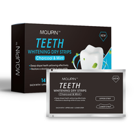 Tiras Blanqueadoras de Dientes de Carbón Natural MQUPIN, Paquete de 14 Pares, con Logotipo Personalizado, Sin Peróxido, Eliminador de Manchas Suave para el Cuidado Dental