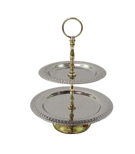 Soporte de pastel de lujo de Metal creativo Soporte de pastel de diseñador de 2 niveles para soporte de postre de fiesta Cantidad hecha a mano Precio al por mayor - Product Image 2