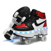Chaussures à roulettes pour enfants avec 4 roues, chaussures de sport déformables avec lumières LED, patins rechargeables pour garçons et filles, patins volants