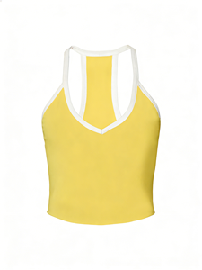 4PCS Contrast Ribbed Racerback Tank Top for Women - Cropped Workout Top with V-<b>Neck</b> Perfect for Yoga & Running - Product Image 5