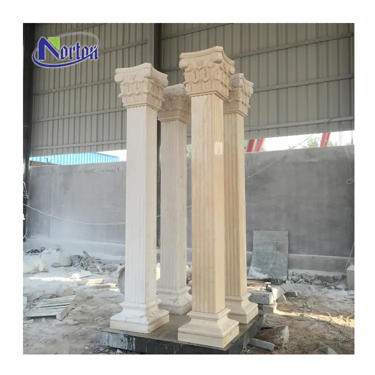 Occidentale-stile di giardino esterno decorativo naturale scultura di pietra quadrato design beige marmo colonna prezzo