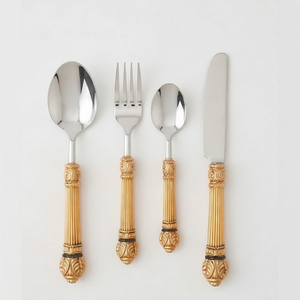 Ensemble de couverts vintage en acier inoxydable avec poignées dorées, 4 pièces, vaisselle pour dîner, passe au lave-vaisselle, pour table de mariage - Product Image 1