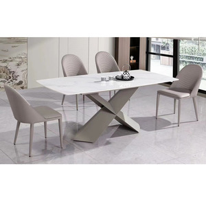 Juego de Mesa de Comedor de Diseño Moderno Wabi-Sabi, Tapa de Mármol Brillante, <span class=keywords><strong>Patas</strong></span> de Acero al Carbono, Venta al por Mayor, Muebles Nórdicos Blancos, Almacén - Product Image 3