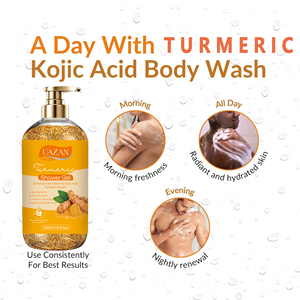 Etiqueta privada al por mayor 500ml Hidratante Piel Limpieza profunda Gel de ducha de cúrcuma Gel de ducha enriquecido con Ácido Kójico de vitamina C - Product Image 3