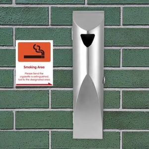 Cendrier mural extérieur moderne en métal Winland pour jardins publics et rues fumeurs – Poubelle métropolitaine pour usage extérieur - Product Image 1