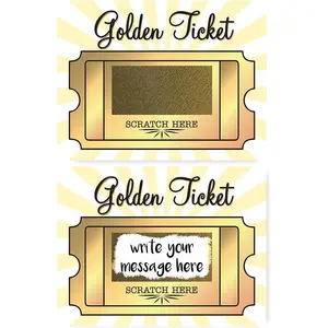 Gouden Ticket Diy Maak Je Eigen Kras-Off Tickets En Stickers Voor Kleine Zakelijke Prijzen Spellen Promotie Feest Gunsten Notitiekaarten