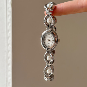 Nuovi Orologi <span class=keywords><strong>da</strong></span> <span class=keywords><strong>Polso</strong></span> Ovali <span class=keywords><strong>Vintage</strong></span> per Donna, Ragazza e Studentessa, Gioiello Bracciale con Perle - Product Image 5