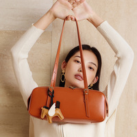 Sac bowling d'hiver en cuir véritable pour femme, avec deux sangles et fermeture éclair, en cuir de vachette pleine fleur tanné végétal