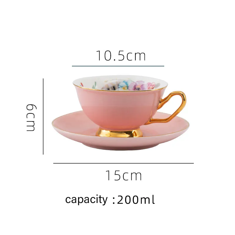 Wholesale Royal Classic Porcelain Coffee Cups Ceramic Teacup And Saucer Set 7.5 Oz 200ml Wedding Gifts Ceramic Flower Cups