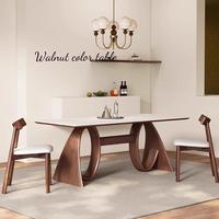 Ensemble de table à manger moderne avec plateau en ardoise carrée, pieds en bois, 6 places, design polyvalent pour hôtel, salons/salles à manger contemporains