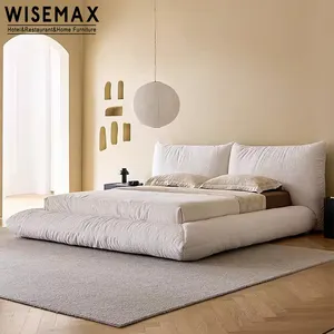 WISEMAX फर्नीचर लक्जरी डिजाइन हरे मखमली कपड़े इतालवी नरम बिस्तर फ्रेम किंग आकार आधुनिक चमड़े के उच्च मनका बोर्ड बिस्तर फ्रेम