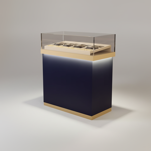 Comptoir de présentation moderne pour le commerce de détail, vitrine à plateau en verre, table avec éclairage LED, base en bois, armoire de rangement pour bijouterie, magasin d'optique - Product Image 3