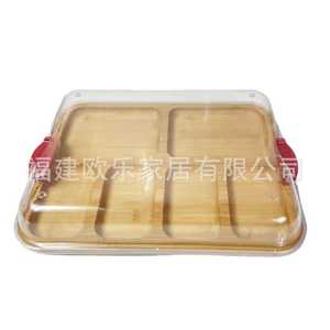 Plato de bambú para cena con asa transparente y tapa, plato de queso para picnic con compartimentos con cierre a presión, caja para comida preparada, queso - Product Image 1