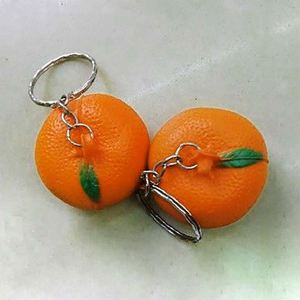 Article promotionnel : Mini balles anti-stress extensibles en mousse PU, motif orange mandarine, avec porte-clés - Product Image 2