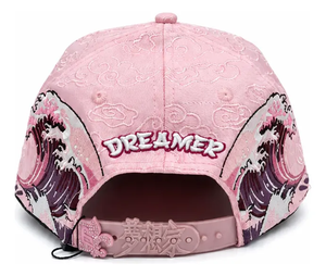 Casquette de baseball originale El Dreamer Hats <span class=keywords><strong>Nami</strong></span> rose avec broderie 3D, caractères chinois, tissu jacquard nuage et motif vague, style trucker - Product Image 4