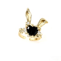 Bague ouverte pliable en alliage plaqué argent, style vintage, motif lapin, zircon rose, motif cœur, pour femme et jeune fille, élégante, légère et raffinée