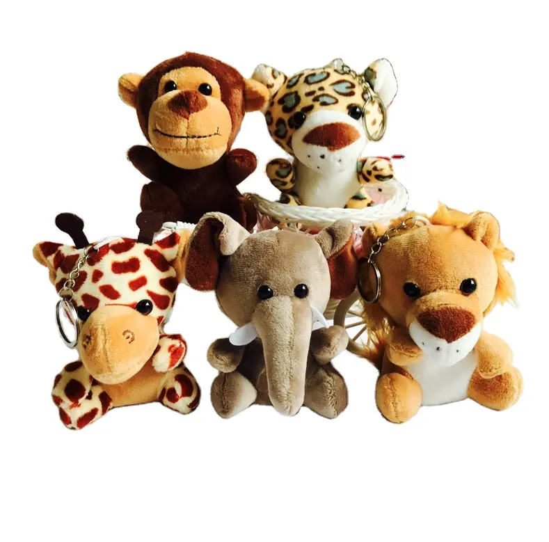 Vente d'usine personnalisé OEM Mini 10cm singe tigre girafe Lion éléphant peluche Animal forêt jouets en peluche mignon porte-clés poupée