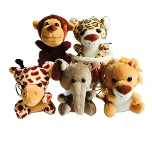 Fabrika satış özel OEM Mini 10cm maymun kaplan zürafa aslan fil doldurulmuş orman hayvan peluş oyuncaklar sevimli anahtarlık bebek