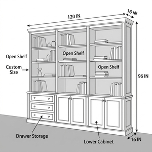 Étagère murale blanche moderne de grande taille avec tiroirs en bois, bibliothèque de rangement pleine longueur, vitrine minimaliste - Product Image 3
