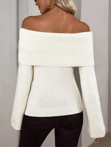 New women's one-shoulder slim sweater fashionable sexy knitted <b>long</b>-sleeved women's sweater - Product Image 3