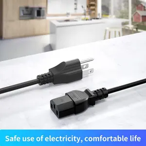 UL Amerika SJTW 14/16/18 AWG hitam 125V 10A 3 Pin steker garpu listrik rentang AC kabel listrik komputer