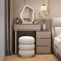 Table de toilette moderne avec miroir LED, style crème, plateau en MDF, structure métallique, directement de l'usine, faible MOQ, OEM ODM