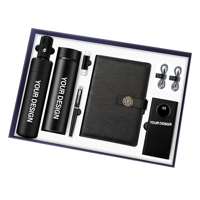 Set regalo aziendale personalizzabile scatole di carta penne per Notebook ombrello tazza termica USB Flash Drive omaggio promozionale