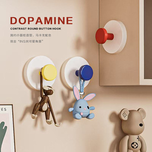 Dopamine Contrast Round Button Hook Self Adhesive <b>Wall</b> Mounted Plastic Removable Single Tier Bathroom Kitchen <b>Key</b> <b>Holder</b> - Product Image 1