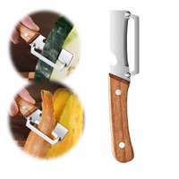 Premium groenteschiller met houten handvat en flesopener, roestvrijstalen keukengereedschap voor fruit, aardappel, pompoen, papaja