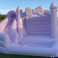 Rose pastel Blush Bow Palace White Bounce House Slide Combo Moon Bouncy Castle Gonflable pour les filles