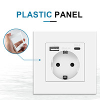 Prise de Courant EU, Prise Murale avec Port de Charge USB et Type C 2.1A 16A, Panneau PC Gris 86mm*86mm pour Russie Espagne Novski