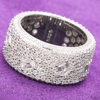 GRA Hip-Hop Iced Out Bling 925 Sterling Silber Diamanttester-geprüft VVS Moissanit 7-reihiger Smaragdschliff-Ring für Männer und Frauen als Geschenk