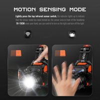 Lampe frontale puissante à capteur 2000 lumens, étanche, pour la pêche et la chasse, avec zoom LED à induction, rechargeable