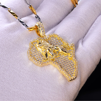 Joyería de Hip Hop Chapado en oro Iced Out Cubic Zircon Bestfriends 925 Plata África Imprimir Mapa León Cadena Colgante Collar