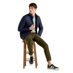<b>Men's</b> <b>Navy</b> Blue <b>Quilted</b> Puffer <b>Jacket</b> Stand Collar Zipper Closure Heavyweight Windproof Breathable Casual Winter Wear Front - Product Image 5