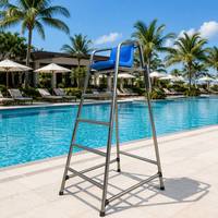 Chaise de sauveteur en acier inoxydable détachable, support de sauvetage portable pour bord de piscine avec siège moulé, échelle à 5 marches et pieds antidérapants