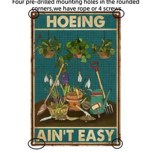 Letreros de jardín de hierro rústico personalizados con la frase 'Hoeing Ain't Easy', letrero vintage, decoración de pared, para cumpleaños, hogar, sala de estar, patio, cocina - Product Image 6