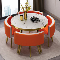 Ensemble de table à manger ronde moderne et luxueuse, durable, avec chaises en métal, plateau en MDF, meubles de restaurant d'extérieur pour 1 table et 4 chaises