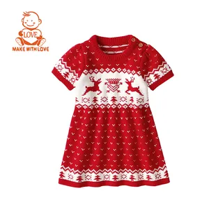 BEIBEIHAPPY 2023 nuevo diseño niño niña Navidad polar ciervo Jacquard suéter vestido precio barato