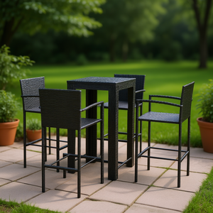 Set Bar da Giardino in Rattan Nero con Telaio in Acciaio Verniciato a Polvere, Arredamento da Esterno 4 Posti Stile Contemporaneo - Product Image 2