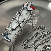 Collier pendentif VAF Amazing Cool Lighter Shell en acier inoxydable poli, chaîne de 60 cm, adapté aux briquets BIC J3