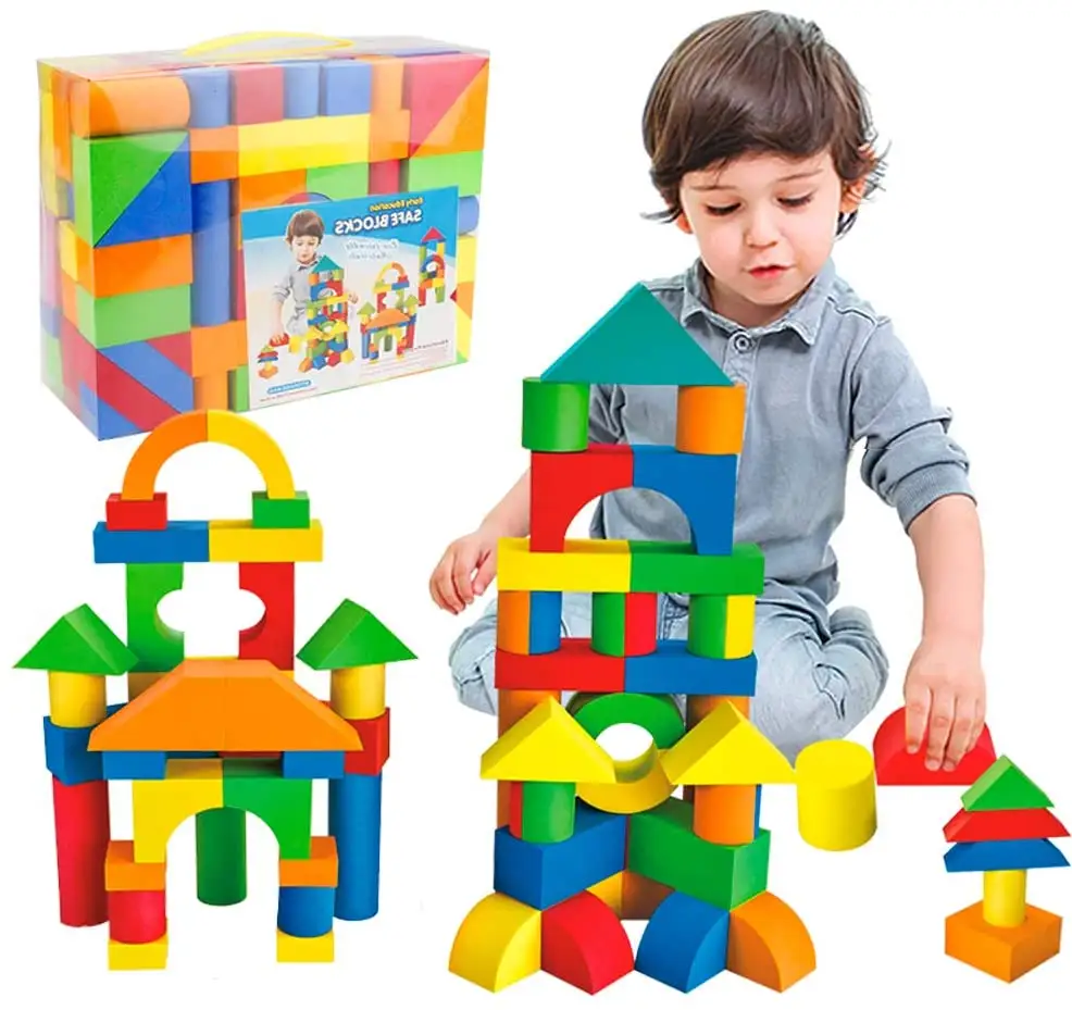 Schaum stapelbare Bausteine Giant Castle Stacking Toy Bau spielzeug Weiche EVA mit verschiedenen Formen und Größen Helle Farben