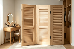 Paravent pliant en bois à 3 panneaux, design minimaliste artisanal, écran d'intimité opaque, structure de cadre, marque EFS, Anniversaire - Product Image 2